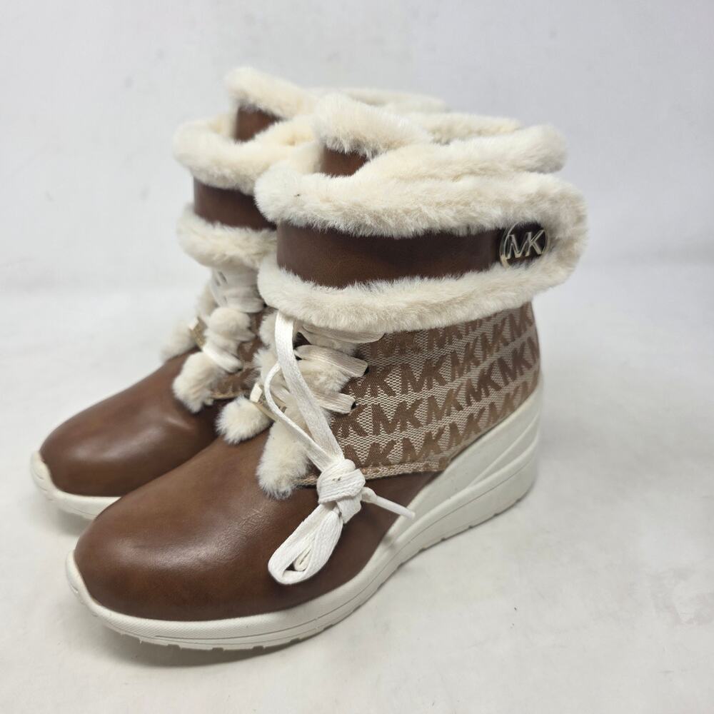 Michael Kors Sunny Rushmore Faux Fur Winter Boots Women’s US 4 Brown MK Logo
